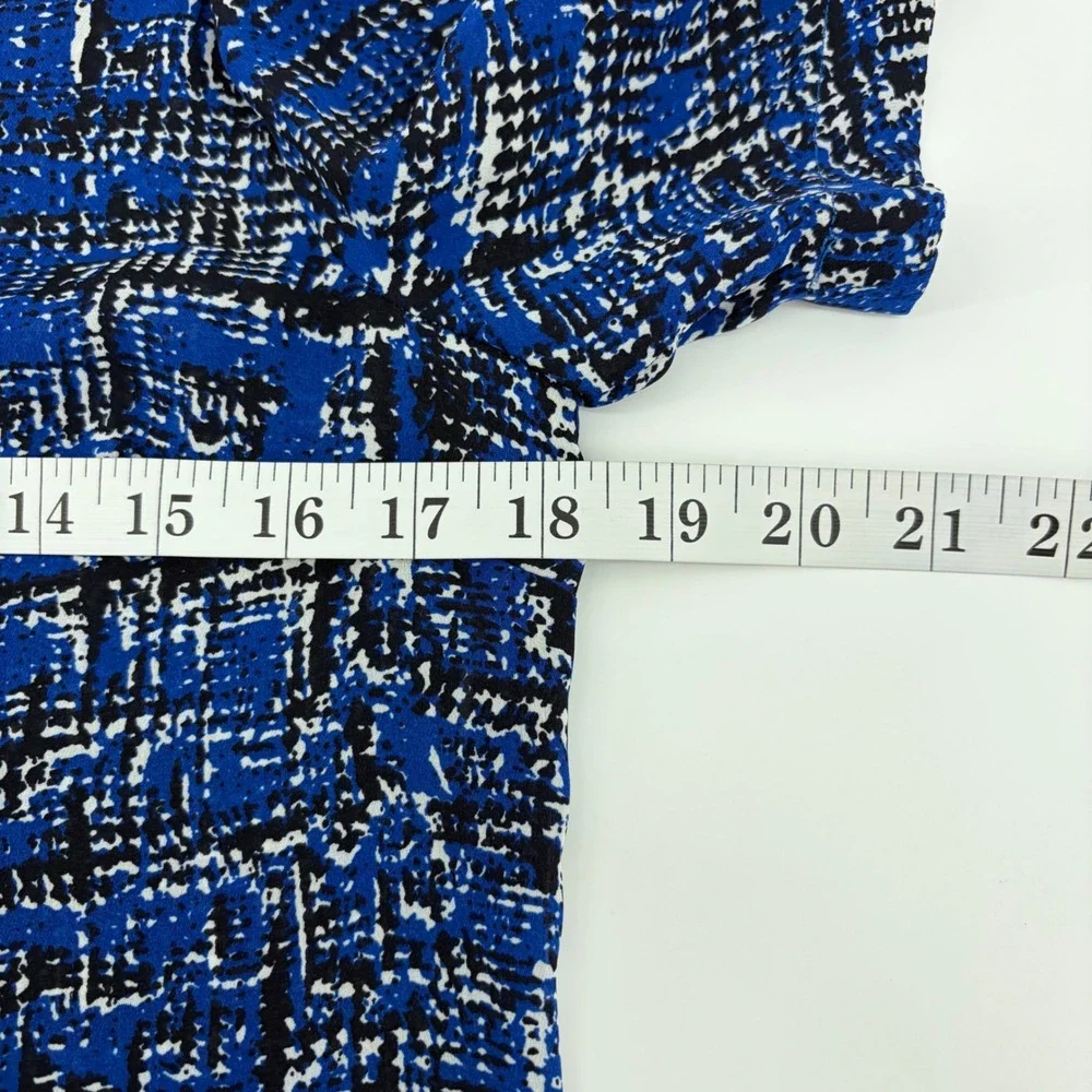 Banana Republic Womens Small‎ Petite Blue Abstract Grid Short Sleeve Blouse Top